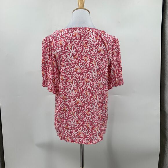 Ann Taylor Loft Floral Blouse Womens S Small Short Sleeve Rayon V Neck Shirt - Picture 5 of 11